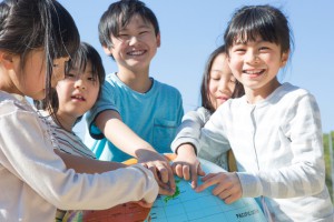 Students playing games outside