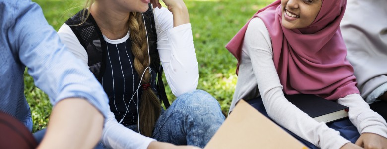 Diverse children studying outdoor