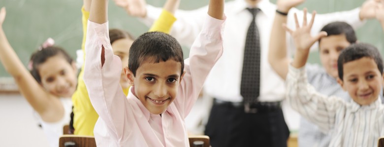 Education activities in classroom at school, happy children learning